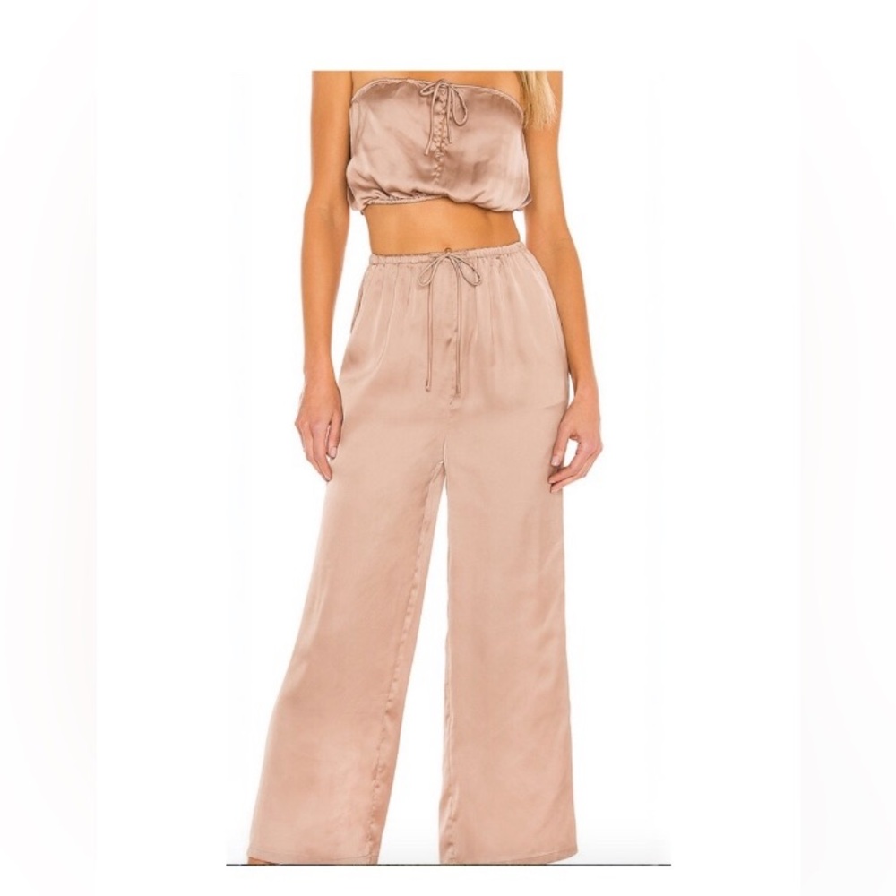 MAJORELLE Tan Wide Leg Pants High-Waisted Drawstring and Tube Tie Top- SET